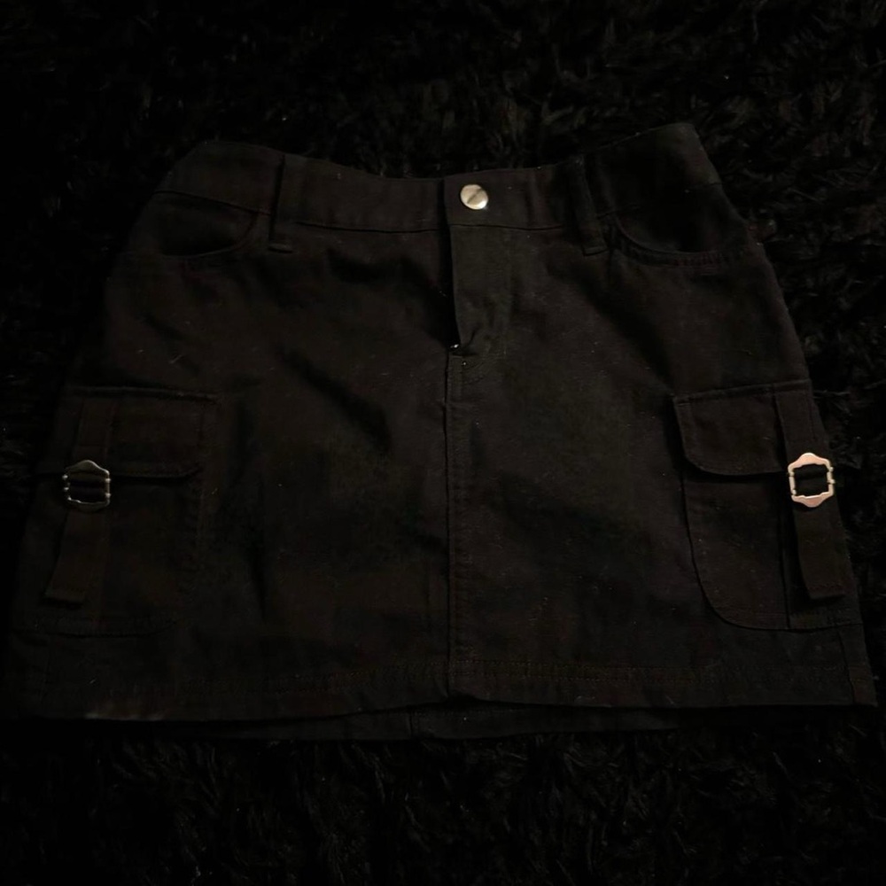 Black Cargo Mini Skirt